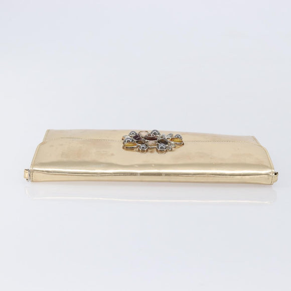 Christian Dior Clutch Bag Patent leather Gold Auth 211619
