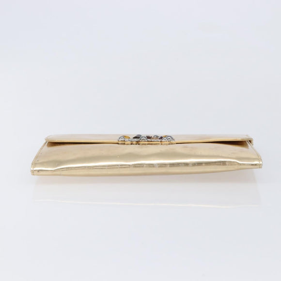 Christian Dior Clutch Bag Patent leather Gold Auth 211619