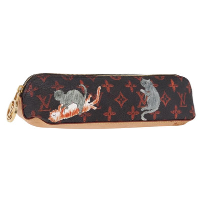 LOUIS VUITTON Catgram Trousse Elizabeth Pen Case Brown GI0357 LV Auth 211622