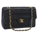 CHANEL Matelasse Chain Shoulder Bag Lamb Skin Black Gold CC Auth 211643M-1