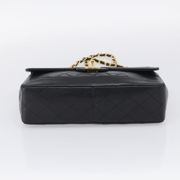 CHANEL Matelasse Chain Shoulder Bag Lamb Skin Black Gold CC Auth 211643M