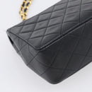CHANEL Matelasse Chain Shoulder Bag Lamb Skin Black Gold CC Auth 211643M-14