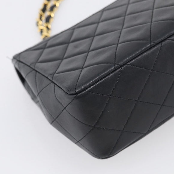 CHANEL Matelasse Chain Shoulder Bag Lamb Skin Black Gold CC Auth 211643M