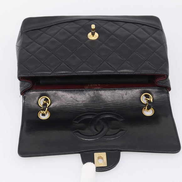 CHANEL Matelasse Chain Shoulder Bag Lamb Skin Black Gold CC Auth 211643M