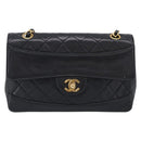 CHANEL Matelasse Chain Shoulder Bag Lamb Skin Black Gold CC Auth 211643M-2