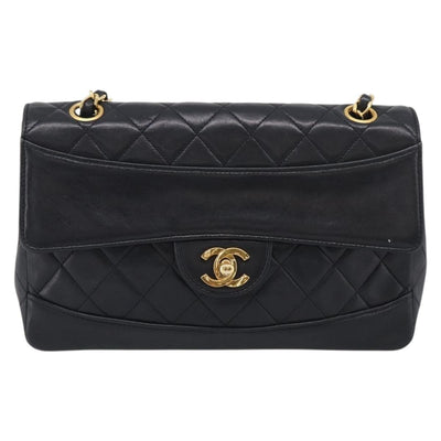 CHANEL Matelasse Chain Shoulder Bag Lamb Skin Black Gold CC Auth 211643M - 0