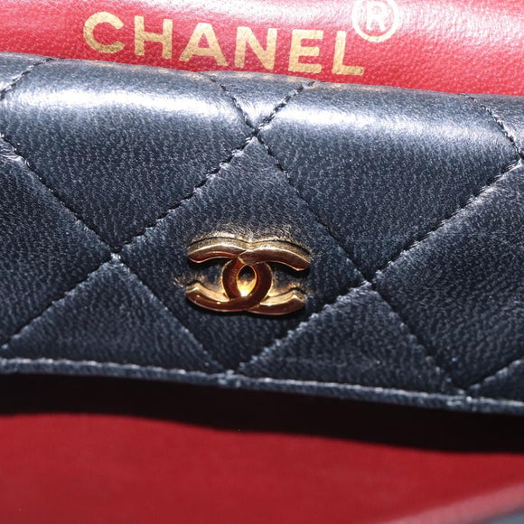 CHANEL Matelasse Chain Shoulder Bag Lamb Skin Black Gold CC Auth 211643M