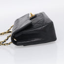 CHANEL Matelasse Chain Shoulder Bag Lamb Skin Black Gold CC Auth 211643M-4