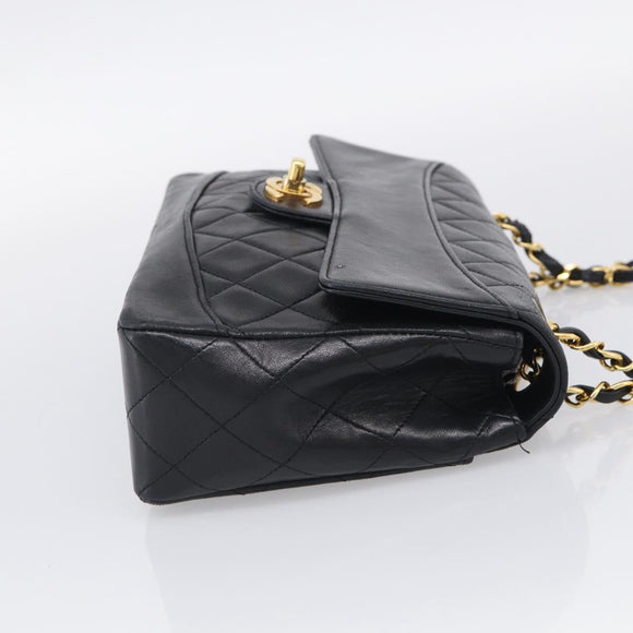 CHANEL Matelasse Chain Shoulder Bag Lamb Skin Black Gold CC Auth 211643M