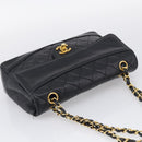 CHANEL Matelasse Chain Shoulder Bag Lamb Skin Black Gold CC Auth 211643M-6