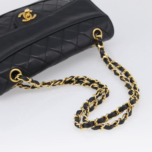 CHANEL Matelasse Chain Shoulder Bag Lamb Skin Black Gold CC Auth 211643M