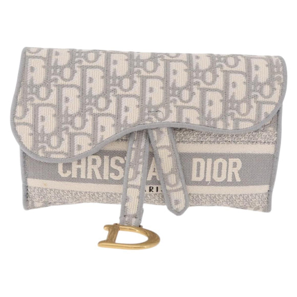 Christian Dior Trotter Canvas Saddle Body Bag Gray Gold Auth 211647V