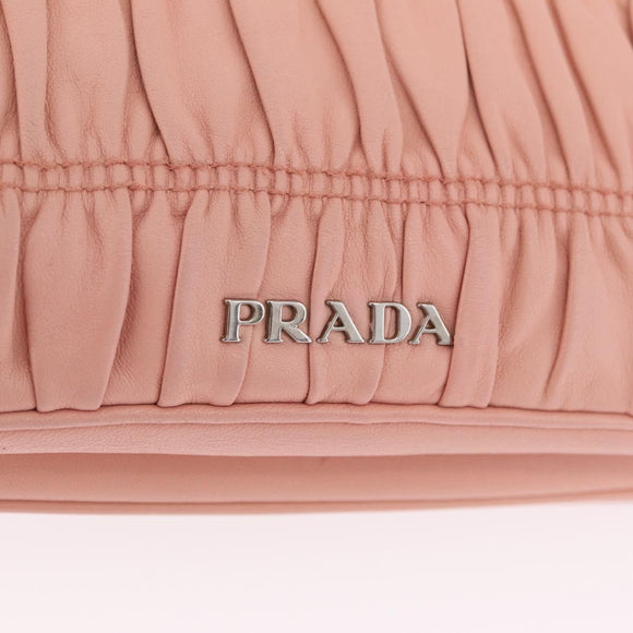 PRADA Gathered Chain Shoulder Bag Leather Pink Silver Auth 211648V