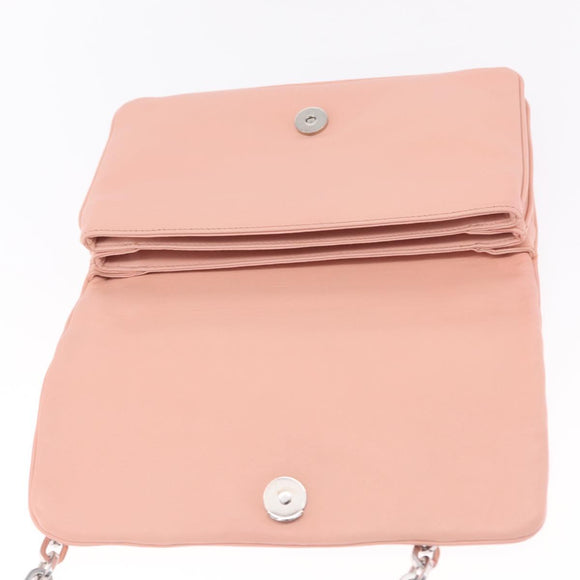 PRADA Gathered Chain Shoulder Bag Leather Pink Silver Auth 211648V