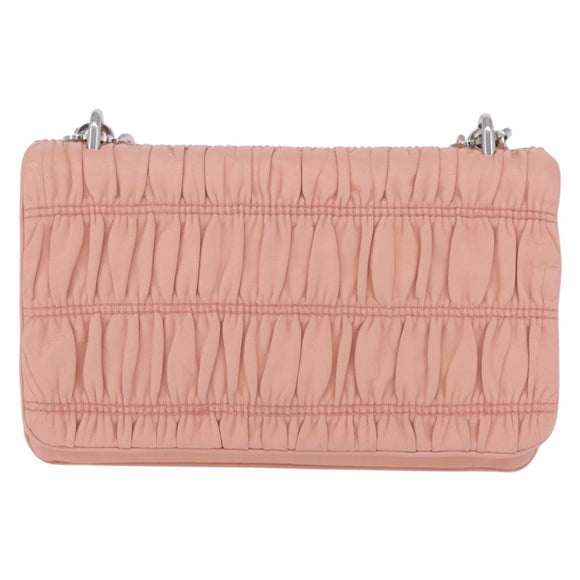 PRADA Gathered Chain Shoulder Bag Leather Pink Silver Auth 211648V