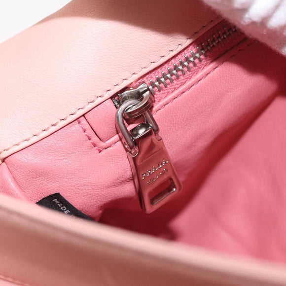 PRADA Gathered Chain Shoulder Bag Leather Pink Silver Auth 211648V