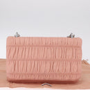 PRADA Gathered Chain Shoulder Bag Leather Pink Silver Auth 211648V-30