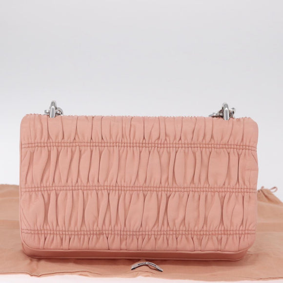 PRADA Gathered Chain Shoulder Bag Leather Pink Silver Auth 211648V