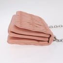 PRADA Gathered Chain Shoulder Bag Leather Pink Silver Auth 211648V-4