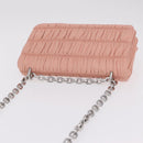 PRADA Gathered Chain Shoulder Bag Leather Pink Silver Auth 211648V-6