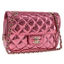 CHANEL Matelasse Chain Shoulder Bag Patent leather Pink Gold CC Auth 211651SAM-1