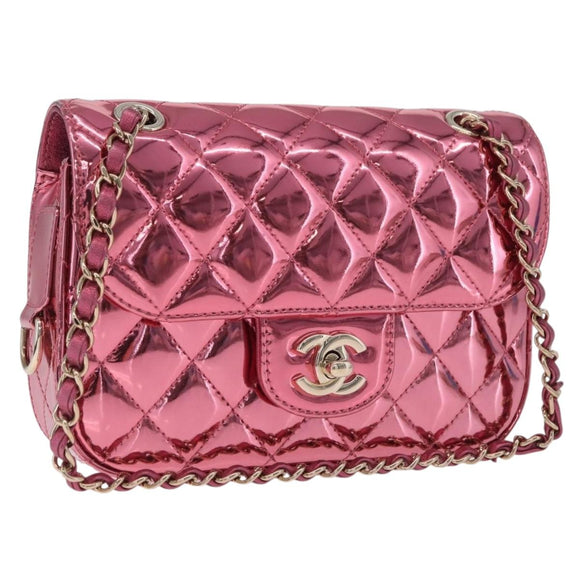CHANEL Matelasse Chain Shoulder Bag Patent leather Pink Gold CC Auth 211651SAM