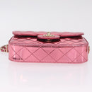 CHANEL Matelasse Chain Shoulder Bag Patent leather Pink Gold CC Auth 211651SAM-10