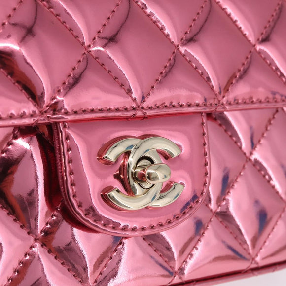 CHANEL Matelasse Chain Shoulder Bag Patent leather Pink Gold CC Auth 211651SAM