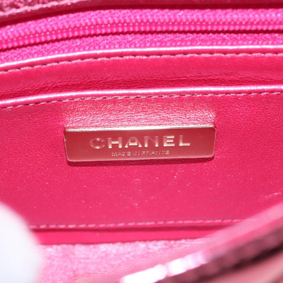 CHANEL Matelasse Chain Shoulder Bag Patent leather Pink Gold CC Auth 211651SAM