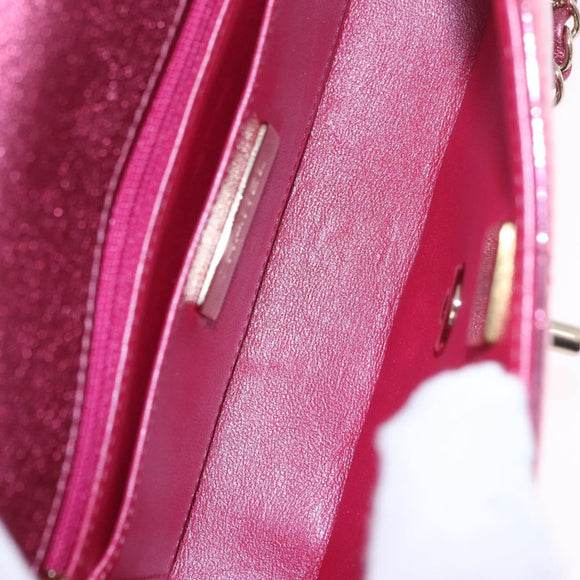 CHANEL Matelasse Chain Shoulder Bag Patent leather Pink Gold CC Auth 211651SAM