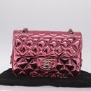 CHANEL Matelasse Chain Shoulder Bag Patent leather Pink Gold CC Auth 211651SAM-26