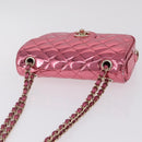 CHANEL Matelasse Chain Shoulder Bag Patent leather Pink Gold CC Auth 211651SAM-6