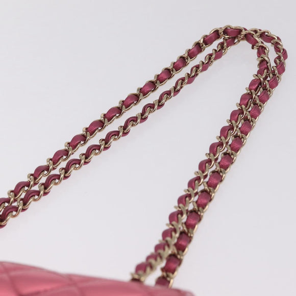 CHANEL Matelasse Chain Shoulder Bag Patent leather Pink Gold CC Auth 211651SAM