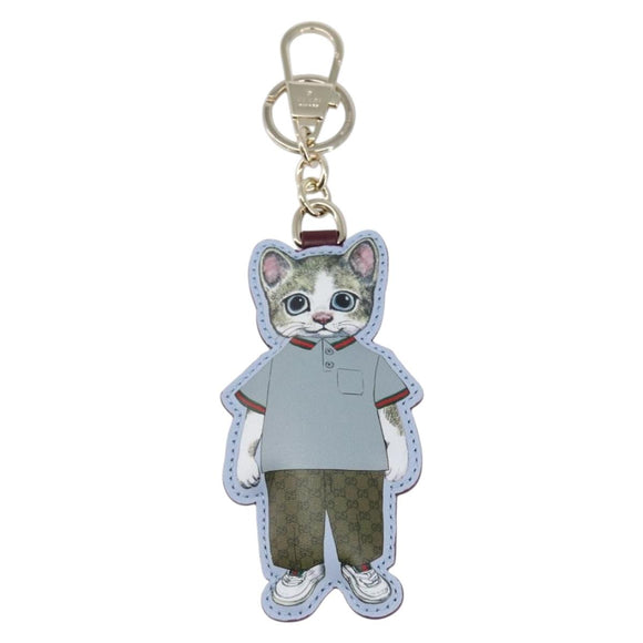 GUCCI GG Supreme Higuchi Yuko Police Cat Key Holder PVC Blue Gold Auth 211654M