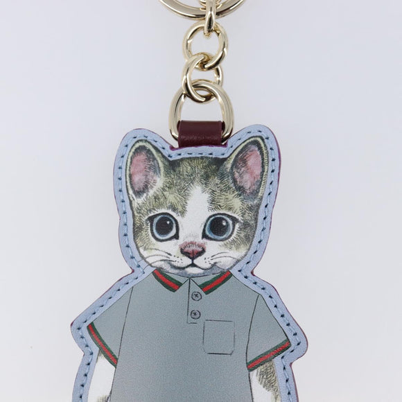 GUCCI GG Supreme Higuchi Yuko Police Cat Key Holder PVC Blue Gold Auth 211654M