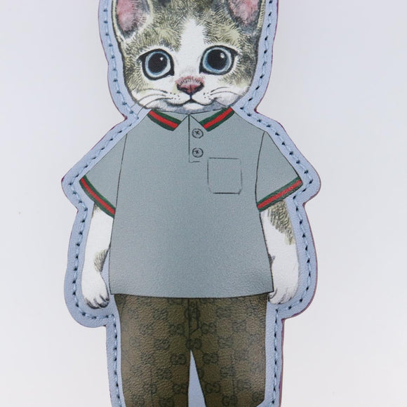GUCCI GG Supreme Higuchi Yuko Police Cat Key Holder PVC Blue Gold Auth 211654M