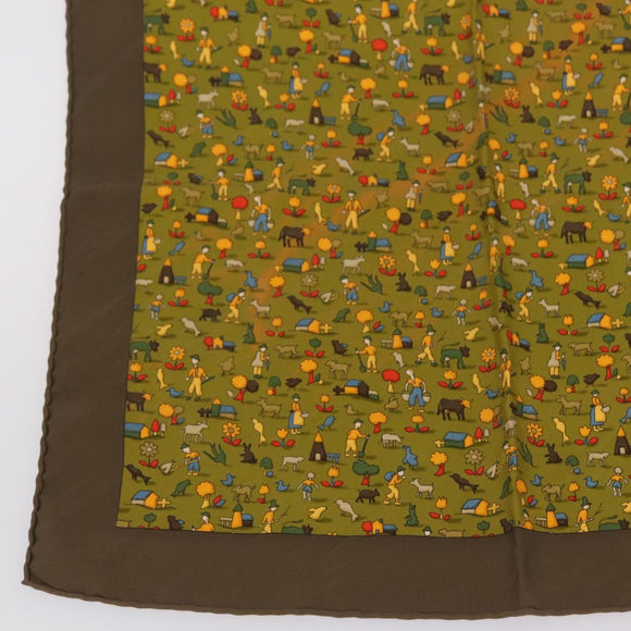 HERMES Carre 45 Scarf Ranch Pattern Silk Khaki Auth 211660