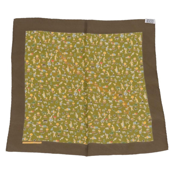HERMES Carre 45 Scarf Ranch Pattern Silk Khaki Auth 211660