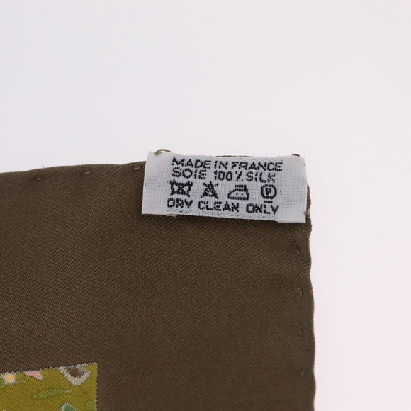 HERMES Carre 45 Scarf Ranch Pattern Silk Khaki Auth 211660