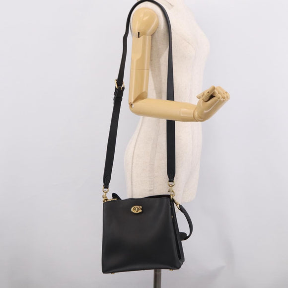 Coach Shoulder Bag Leather 2way Black Gold Auth 211663A