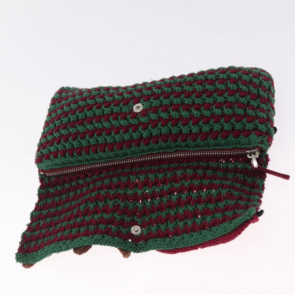 PRADA Pouch Knitted Fabrics Green Silver Auth 211669M