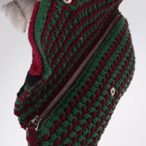 PRADA Pouch Knitted Fabrics Green Silver Auth 211669M