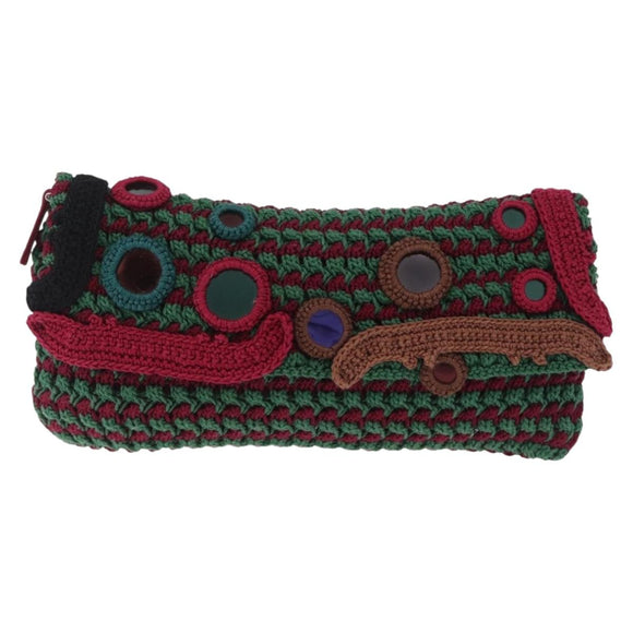PRADA Pouch Knitted Fabrics Green Silver Auth 211669M