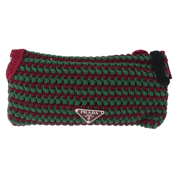 PRADA Pouch Knitted Fabrics Green Silver Auth 211669M