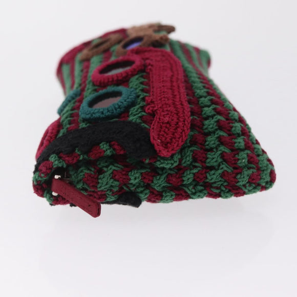 PRADA Pouch Knitted Fabrics Green Silver Auth 211669M