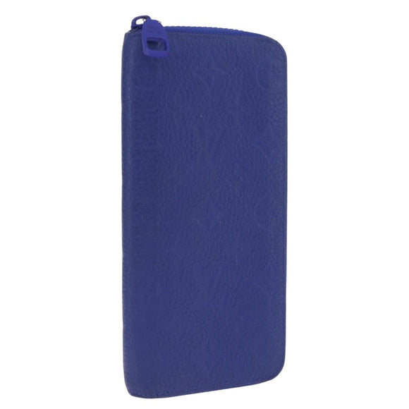 LOUIS VUITTON Taurillon Clemence Monogram Zippy Wallet Blue M80791 Auth 211673