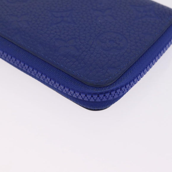 LOUIS VUITTON Taurillon Clemence Monogram Zippy Wallet Blue M80791 Auth 211673