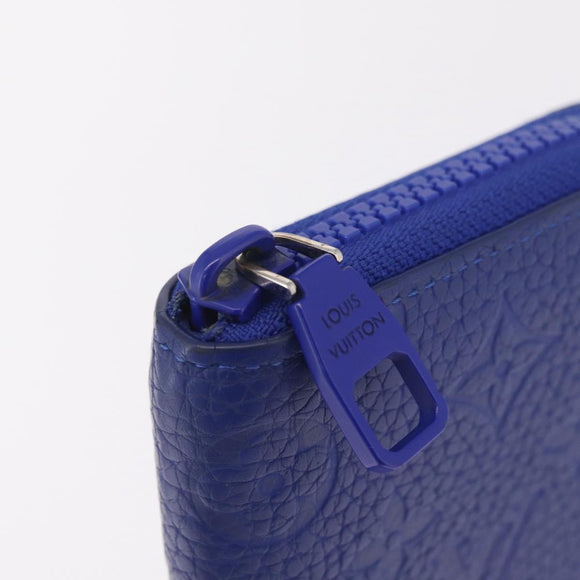 LOUIS VUITTON Taurillon Clemence Monogram Zippy Wallet Blue M80791 Auth 211673