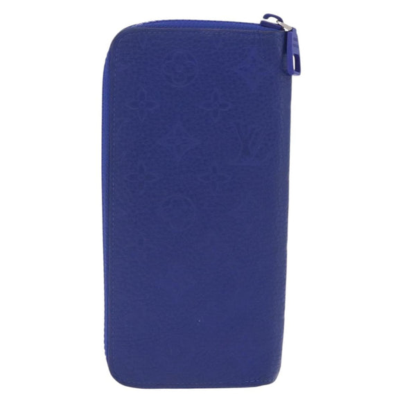 LOUIS VUITTON Taurillon Clemence Monogram Zippy Wallet Blue M80791 Auth 211673