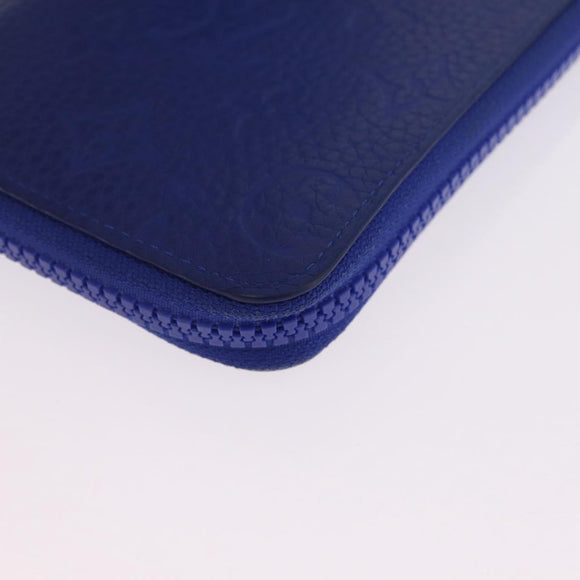 LOUIS VUITTON Taurillon Clemence Monogram Zippy Wallet Blue M80791 Auth 211673
